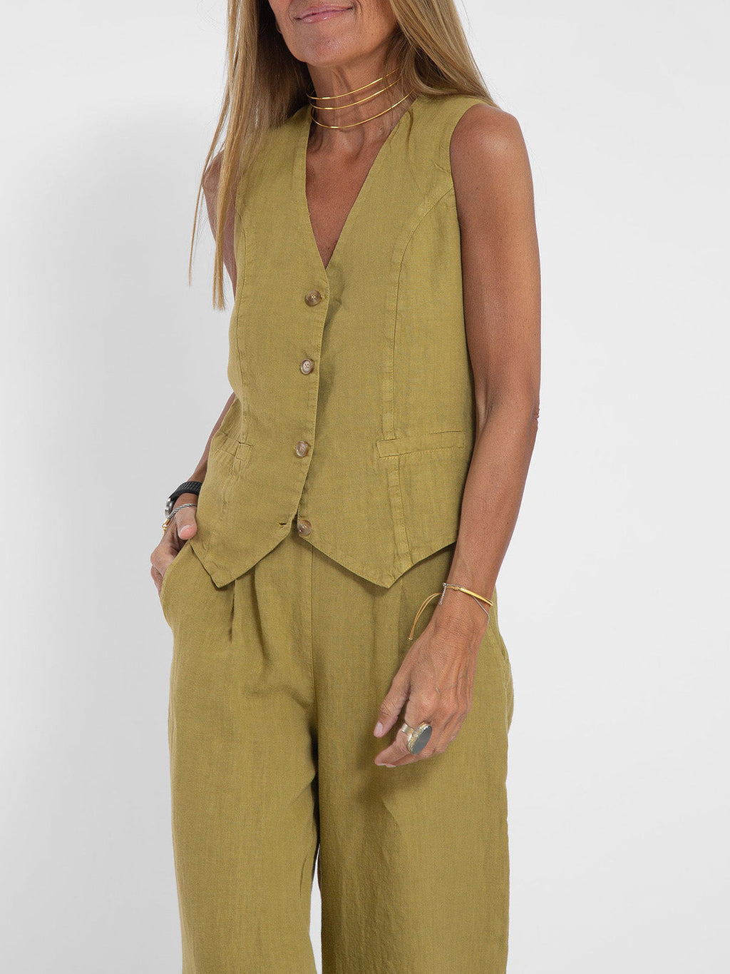 Aira™ – Buttoned Vest &amp; Wide-Leg Trousers Set