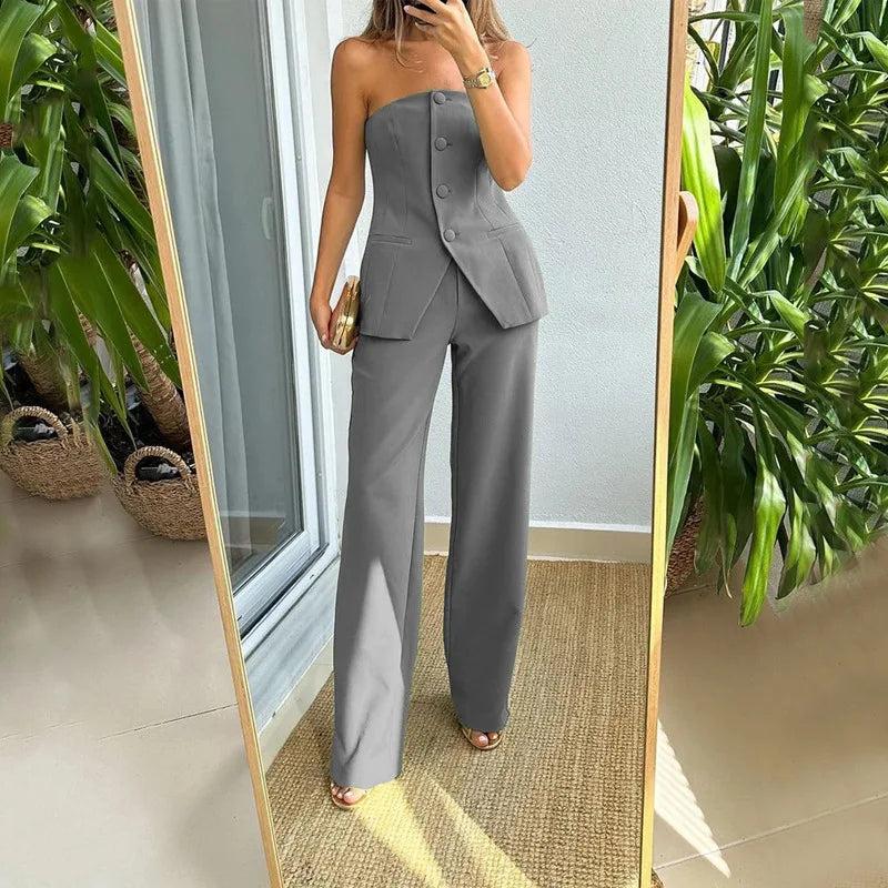 Bria™ – Strapless Buttoned Two-Piece Set