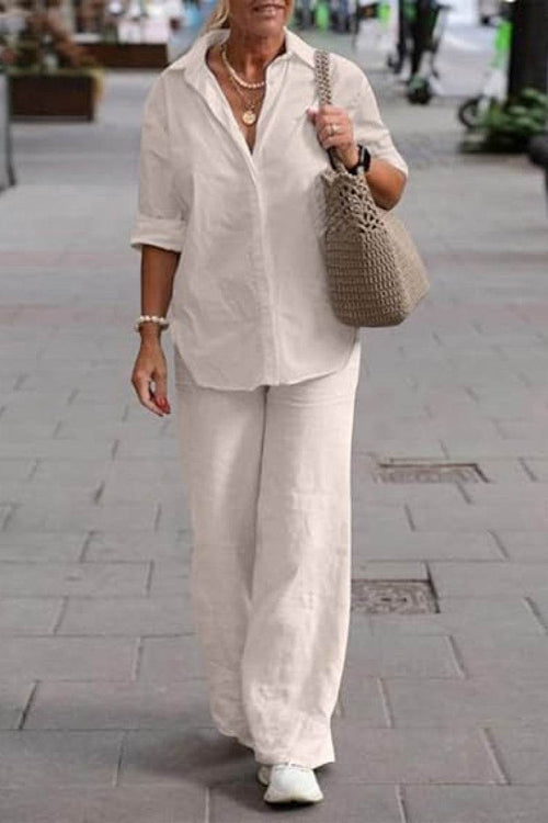 Adelaide™ – Oversized Cotton Shirt & Wide-Leg Pants Co-Ord Set