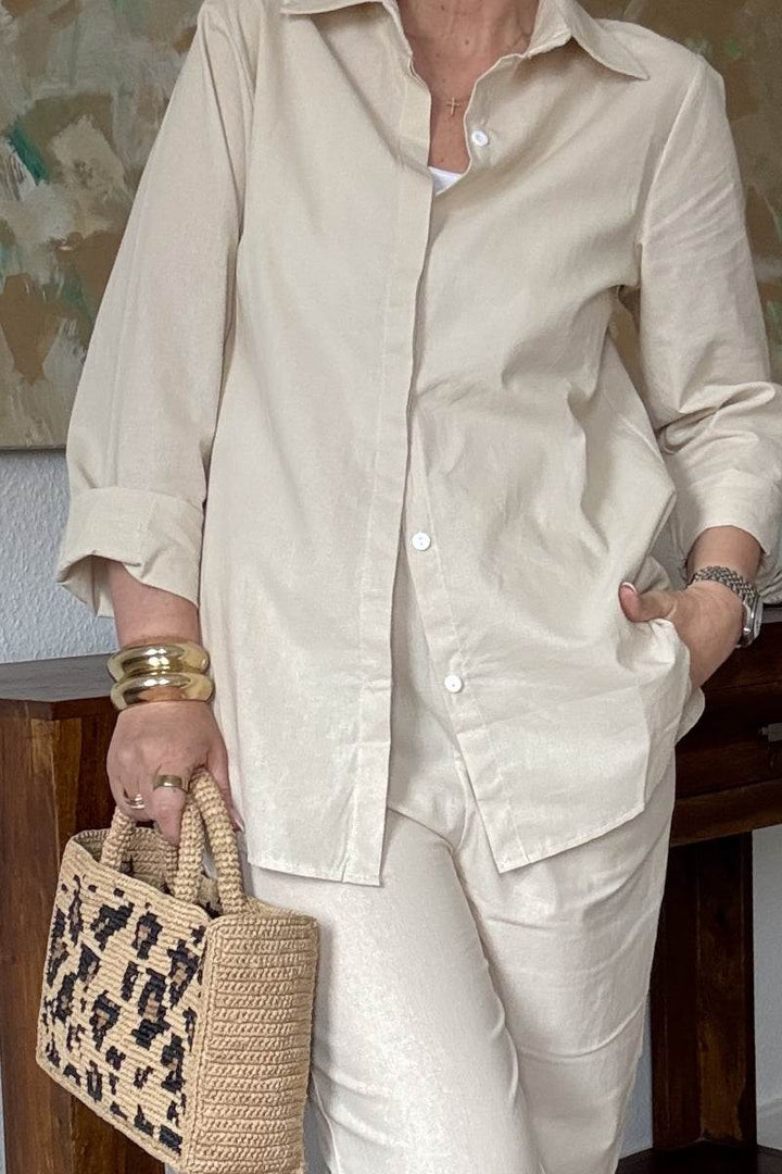 Adelaide™ – Oversized Cotton Shirt & Wide-Leg Pants Co-Ord Set
