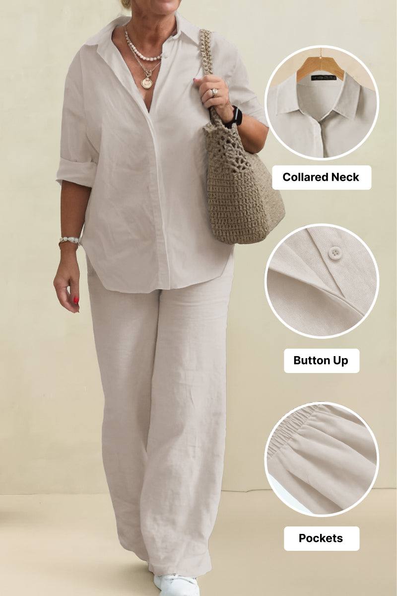 Adelaide™ – Oversized Cotton Shirt & Wide-Leg Pants Co-Ord Set