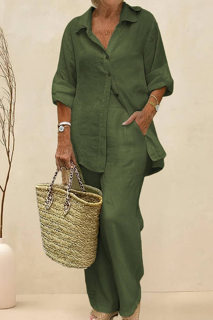 Adelaide™ – Oversized Cotton Shirt & Wide-Leg Pants Co-Ord Set